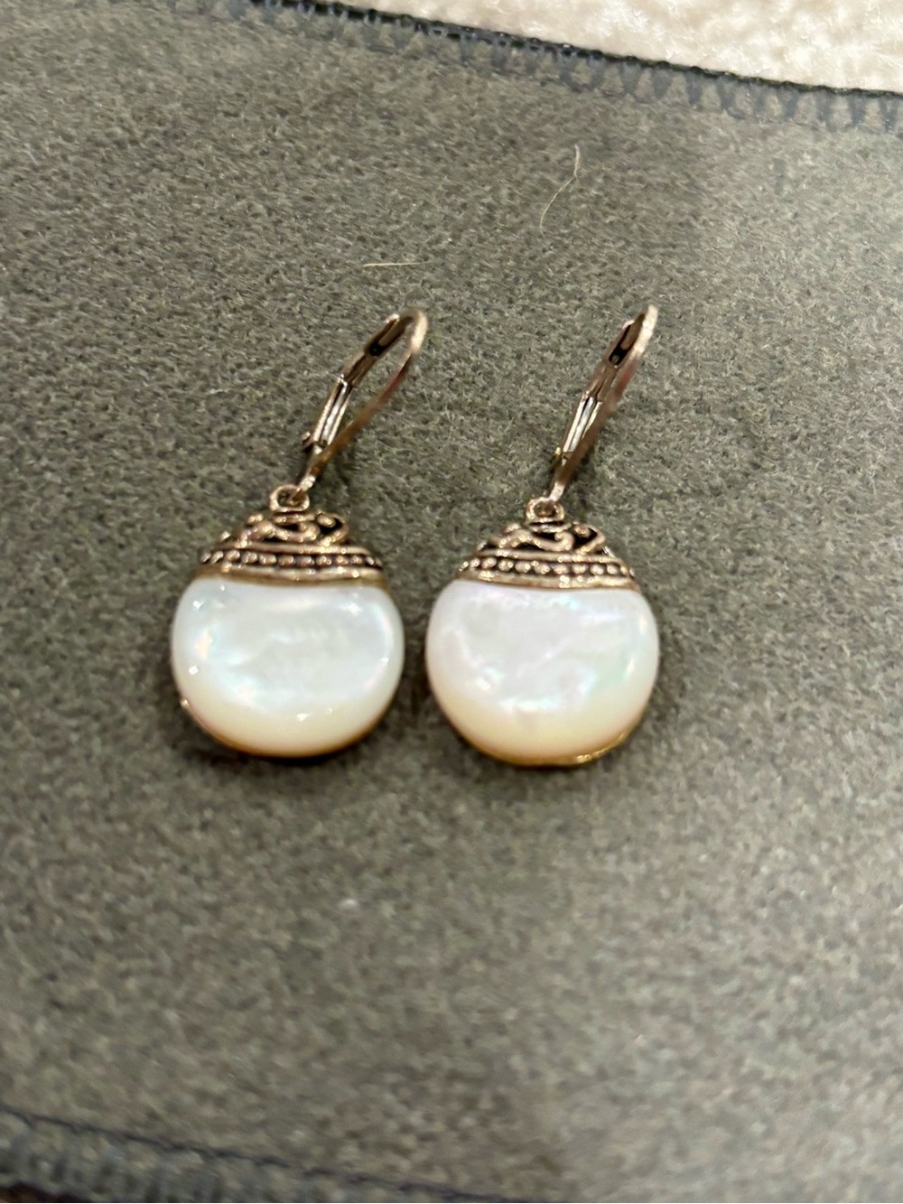 Vintage Sterling Silver White Mother-of-Pearl Drop Earrings